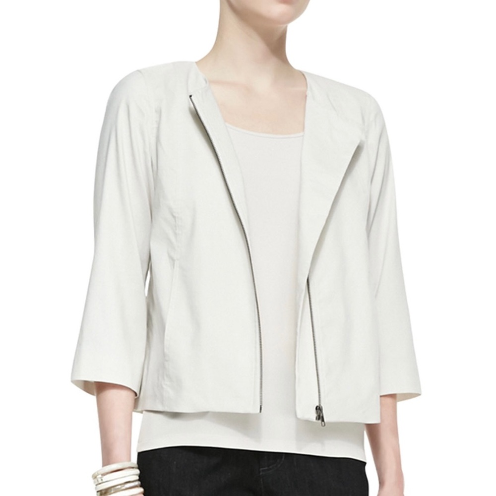 EILEEN FISHER Polished Ramie A-Line Jacket - Ivory